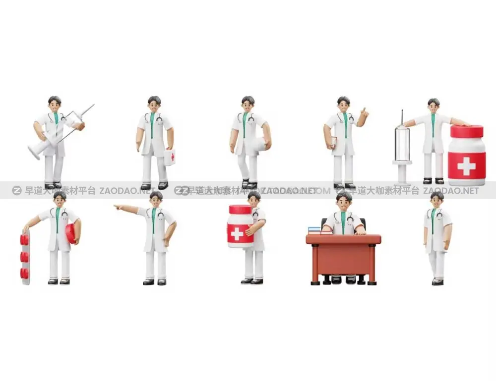 10款时尚男医生3d插画插图图标icons设计素材 Doctor 3D Character插图4