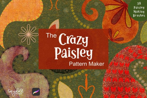趣味佩斯利图案艺术绘画效果iPad Precreate笔刷设计素材 The Crazy Paisley Pattern Maker