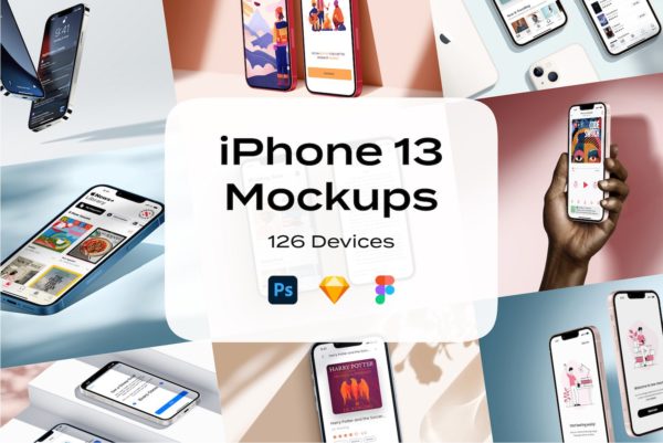 126款时尚逼真iPhone 13 Pro苹果智能手机屏幕演示样机模板 iPhone 13 mockups for figma & photoshop & sketch