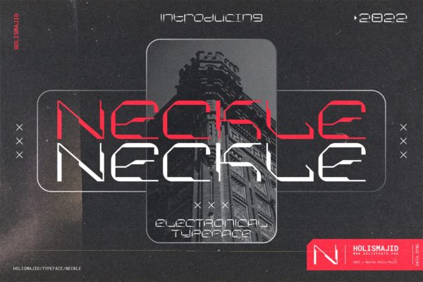 未来科幻人工智能机能机甲海报标题品牌标签logo设计无衬线英文字体包 Neckle Typeface Tech