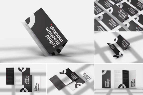 6款时尚三折小册子设计展示贴图PSD样机模板 Trifold Brochure Mockups PSD Template
