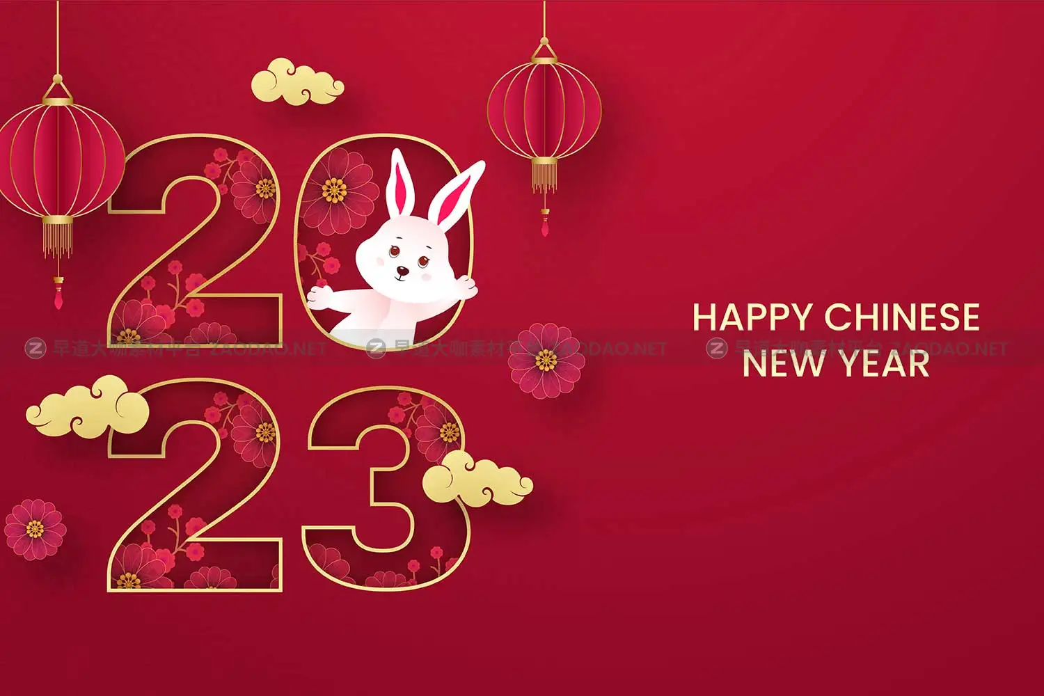 2023年新年兔年春节台历拜年海报红包封面设计EPS矢量素材插图