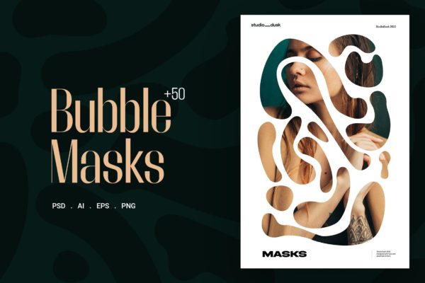 50款创意扭曲气泡水滴液体抽象艺术图形海报设计装饰图案素材套装 Bubble Masks by Studio Dusk