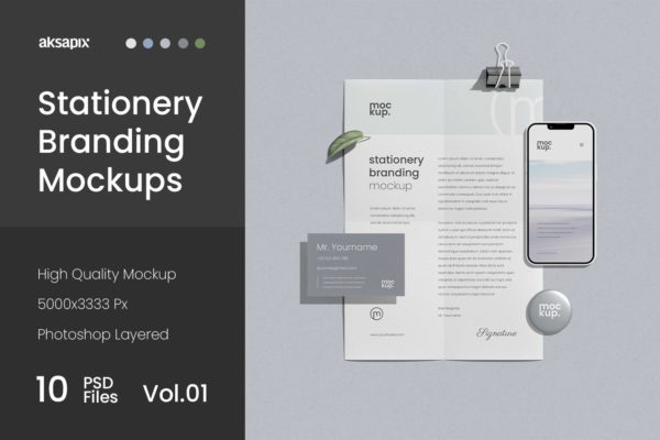 10款高级品牌vi设计名片信封信纸手机海报展示贴图psd样机模板 Stationery Branding Mockup v1