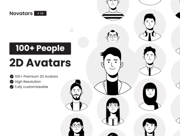 100+卡通有趣2D人物头像图标AI矢量设计素材 Novatars 2D Avatars