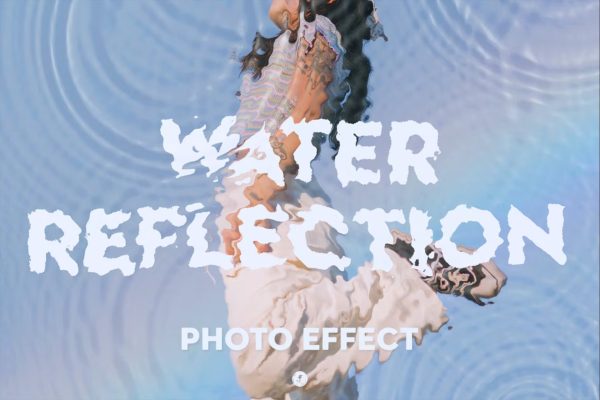 抽象水波波纹失真扭曲效果照片logo文本处理特效ps样机模板 Water Reflection Photo Effect