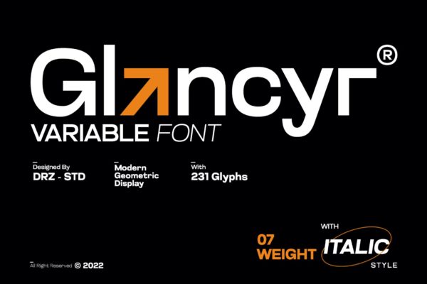 现代潮流工业风几何杂志排版海报标题logo设计psai无衬线英文字体安装包 Glancyr – Modern Geometric Font