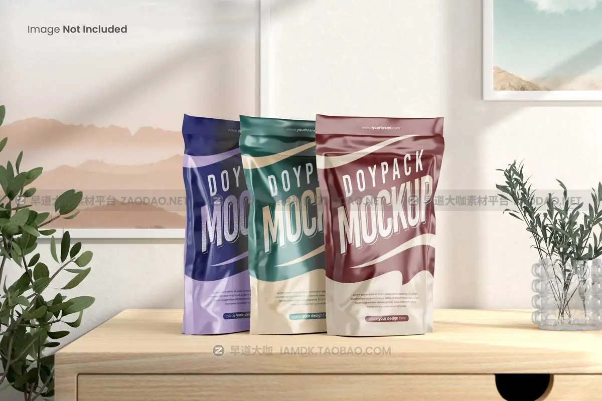 20款逼真食品零食塑料包装袋印花图案设计展示贴图PSD样机模板 Doypack / Pouch Packaging Mockup插图14