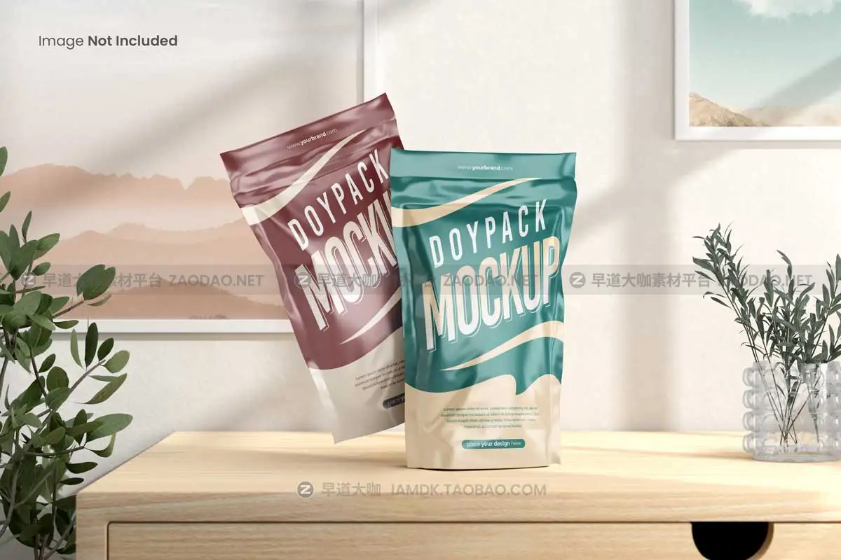 20款逼真食品零食塑料包装袋印花图案设计展示贴图PSD样机模板 Doypack / Pouch Packaging Mockup插图15
