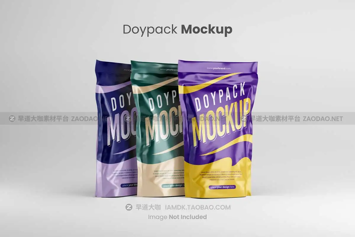 20款逼真食品零食塑料包装袋印花图案设计展示贴图PSD样机模板 Doypack / Pouch Packaging Mockup插图3