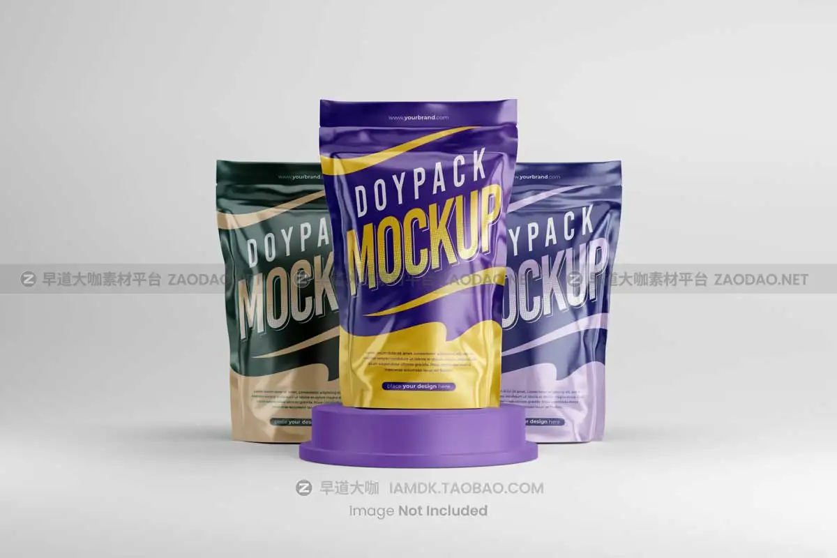 20款逼真食品零食塑料包装袋印花图案设计展示贴图PSD样机模板 Doypack / Pouch Packaging Mockup插图4