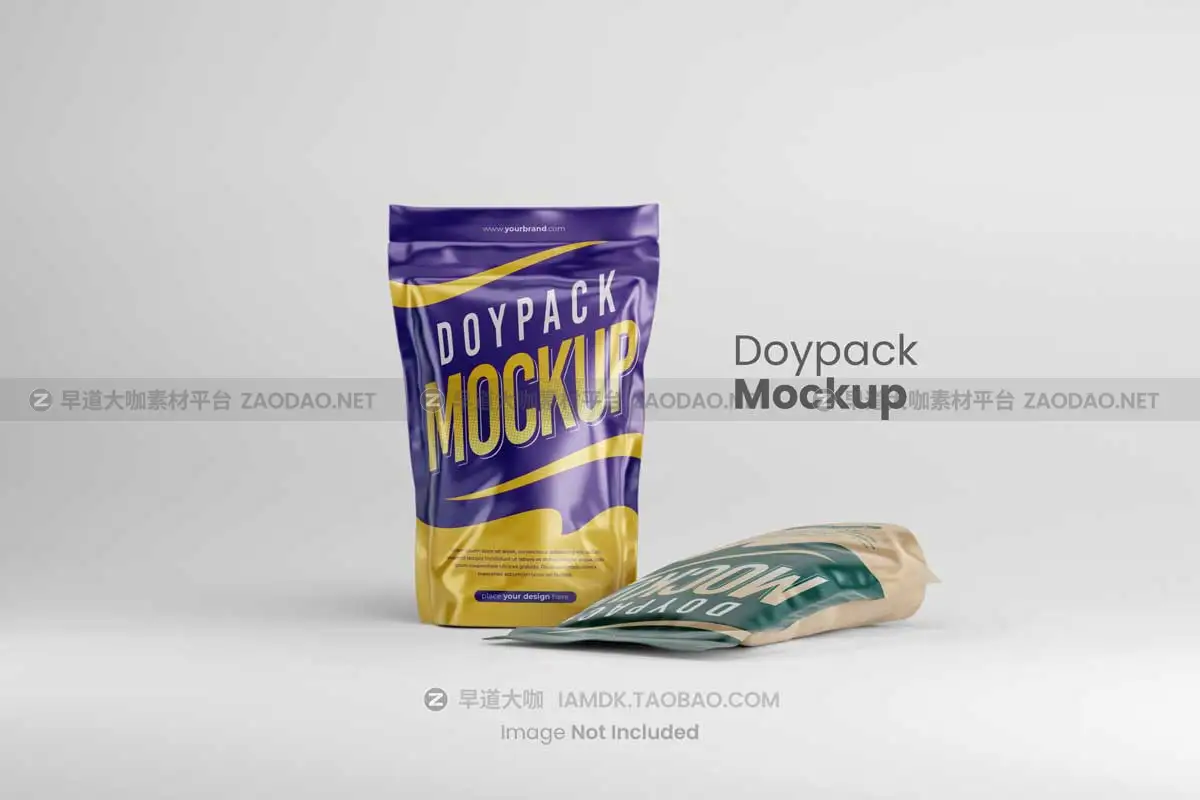 20款逼真食品零食塑料包装袋印花图案设计展示贴图PSD样机模板 Doypack / Pouch Packaging Mockup插图5