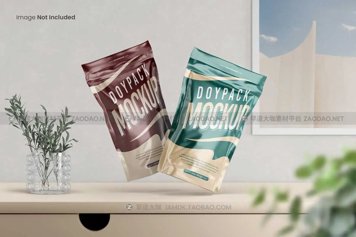 20款逼真食品零食塑料包装袋印花图案设计展示贴图PSD样机模板 Doypack / Pouch Packaging Mockup插图7