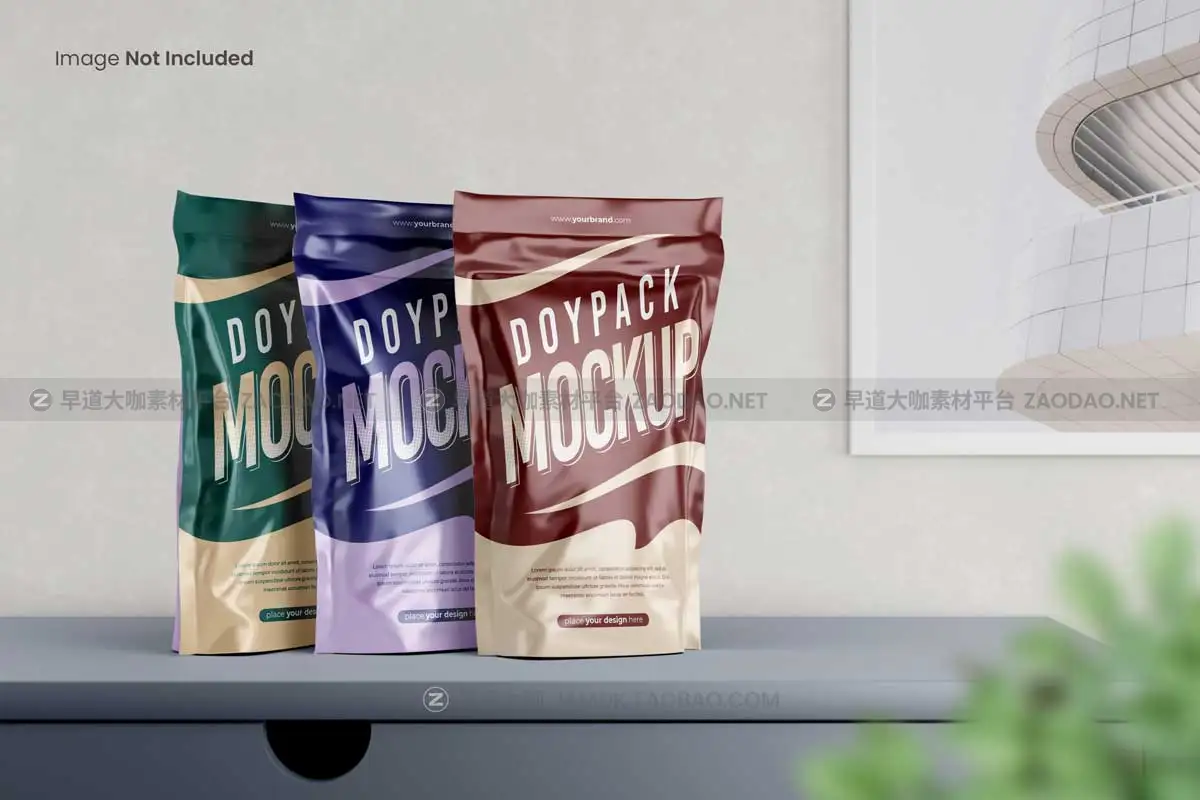 20款逼真食品零食塑料包装袋印花图案设计展示贴图PSD样机模板 Doypack / Pouch Packaging Mockup插图8