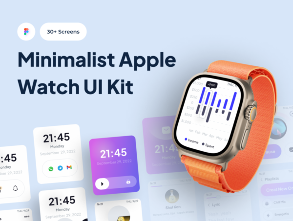 30+屏高级苹果iwatch智能手表系统界面设计UI套件 WatchKuy – Apple Watch UI Kit