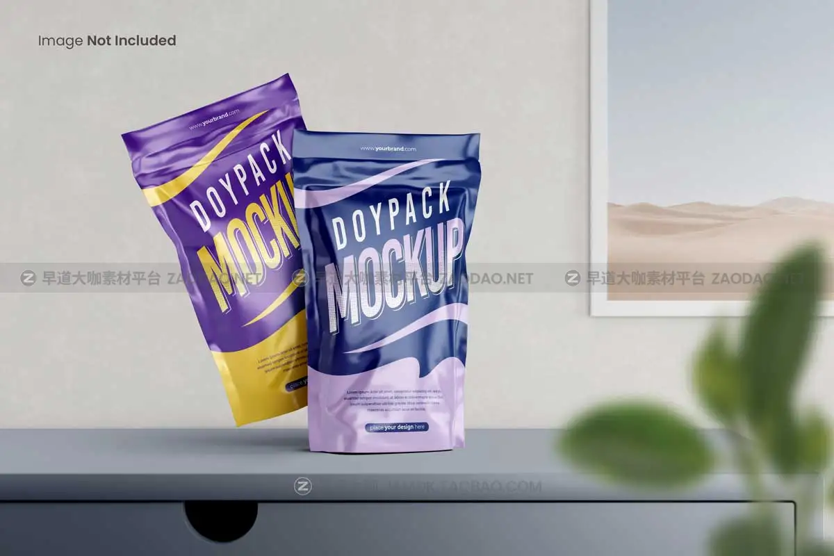 20款逼真食品零食塑料包装袋印花图案设计展示贴图PSD样机模板 Doypack / Pouch Packaging Mockup插图9