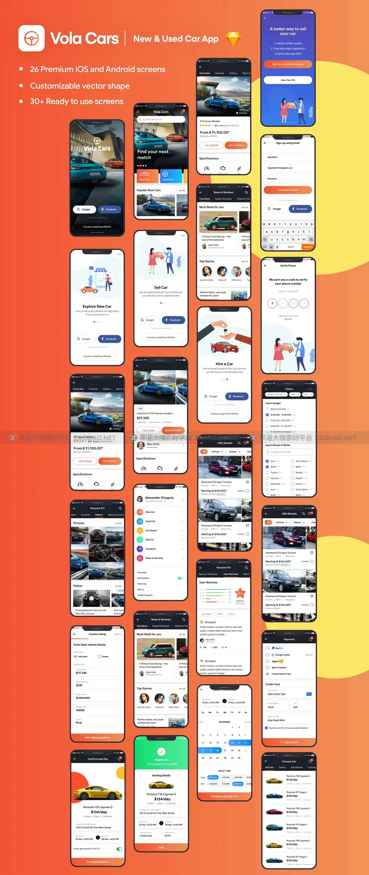 26屏二手汽车在线销售交易应用程序APP界面设计UI套件素材 Vola Cars Premium iOS App UI Kit Sketch插图6