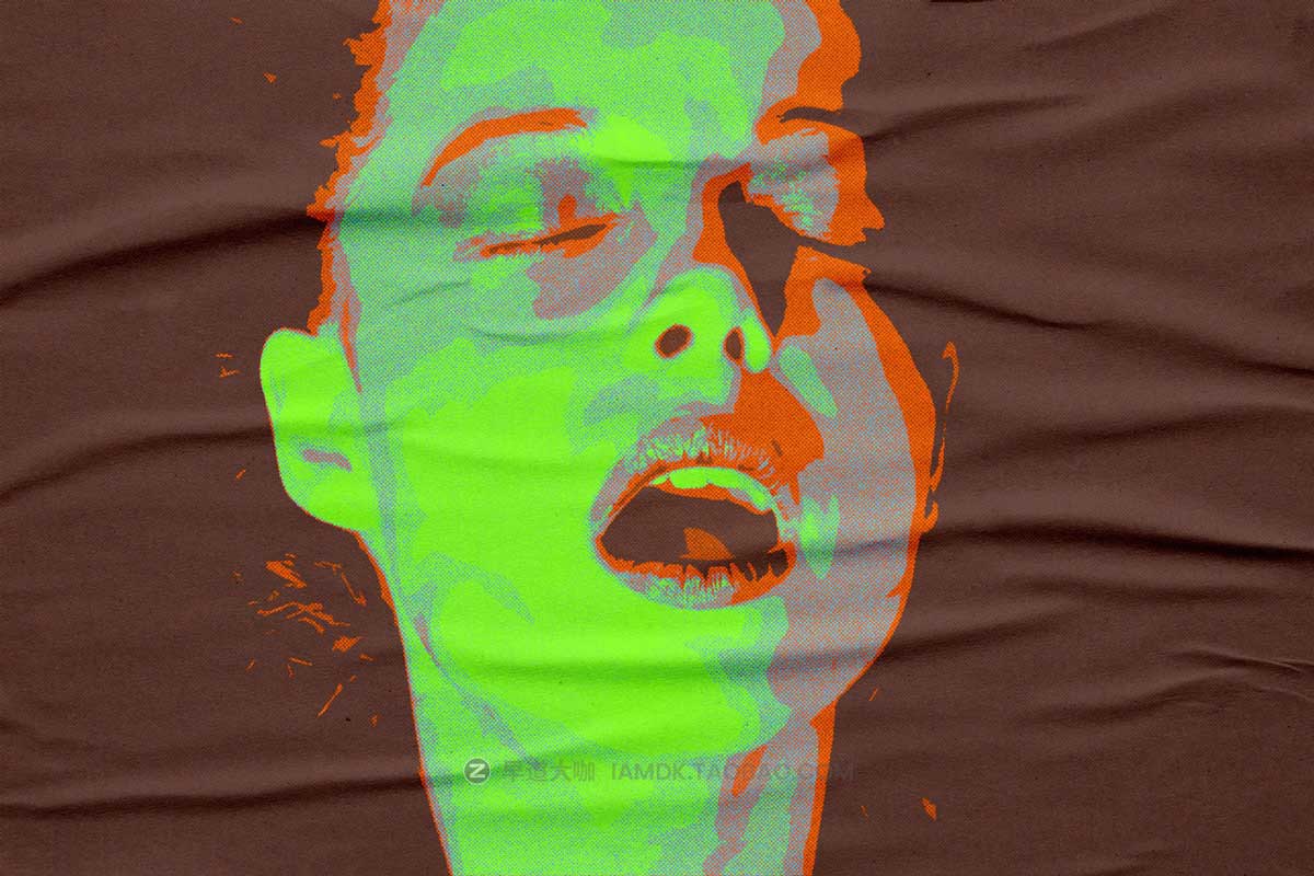 复古褶皱半调波普艺术多彩照片处理特效PS样机模板 Glued Pop Art Texture插图5