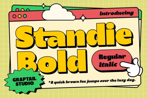 80年代复古卡通有趣俏皮海报贴纸标题徽标logo设计无衬线粗体英文字体 Standie – Bold Typeface
