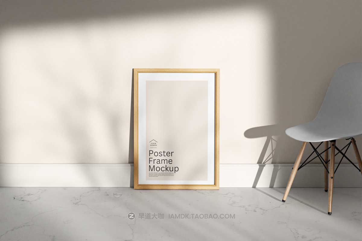 时尚室内挂画艺术品海报展示相框木框框架PSD样机模板 Poster Frame Mock-up插图2