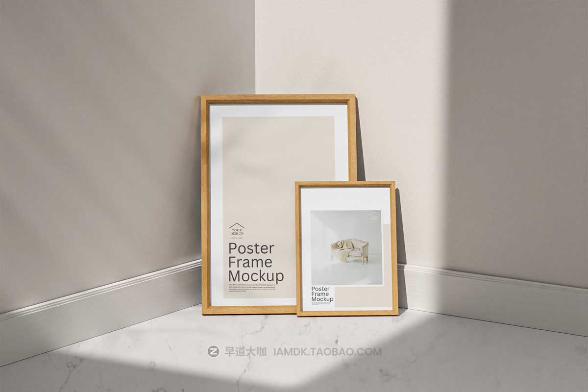 时尚室内挂画艺术品海报展示相框木框框架PSD样机模板 Poster Frame Mock-up插图3