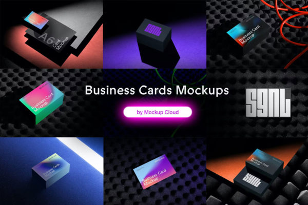 7款暗黑北欧质感品牌Vi设计商务名片卡片展示贴图PSD样机模板素材 Business Cards Mockups / SGNL Series