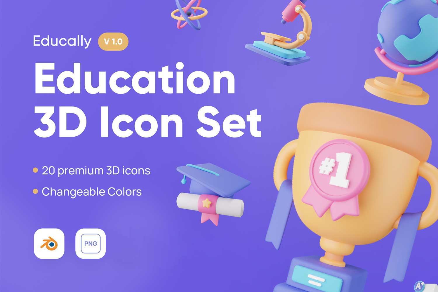 20款卡通有趣创意校园教育学习3D图标Icon设计素材 Educally – Education 3D Icon Set插图