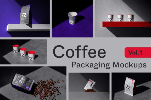 7款高级咖啡店品牌VI设计纸杯名片包装纸袋展示贴图PSD样机模板 Origin Coffee Packaging Mockups Vol. 1