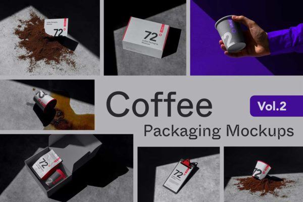 7款高级质感咖啡品牌VI设计纸杯包装盒纸袋名片展示贴图PSD样机模板 Origin Coffee Packaging Mockups Vol. 2