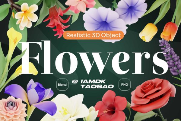 20款逼真玫瑰向日葵樱花植物花卉3D插图插画PNG免抠图片设计素材 Flowy – Flowers 3D Icon Set
