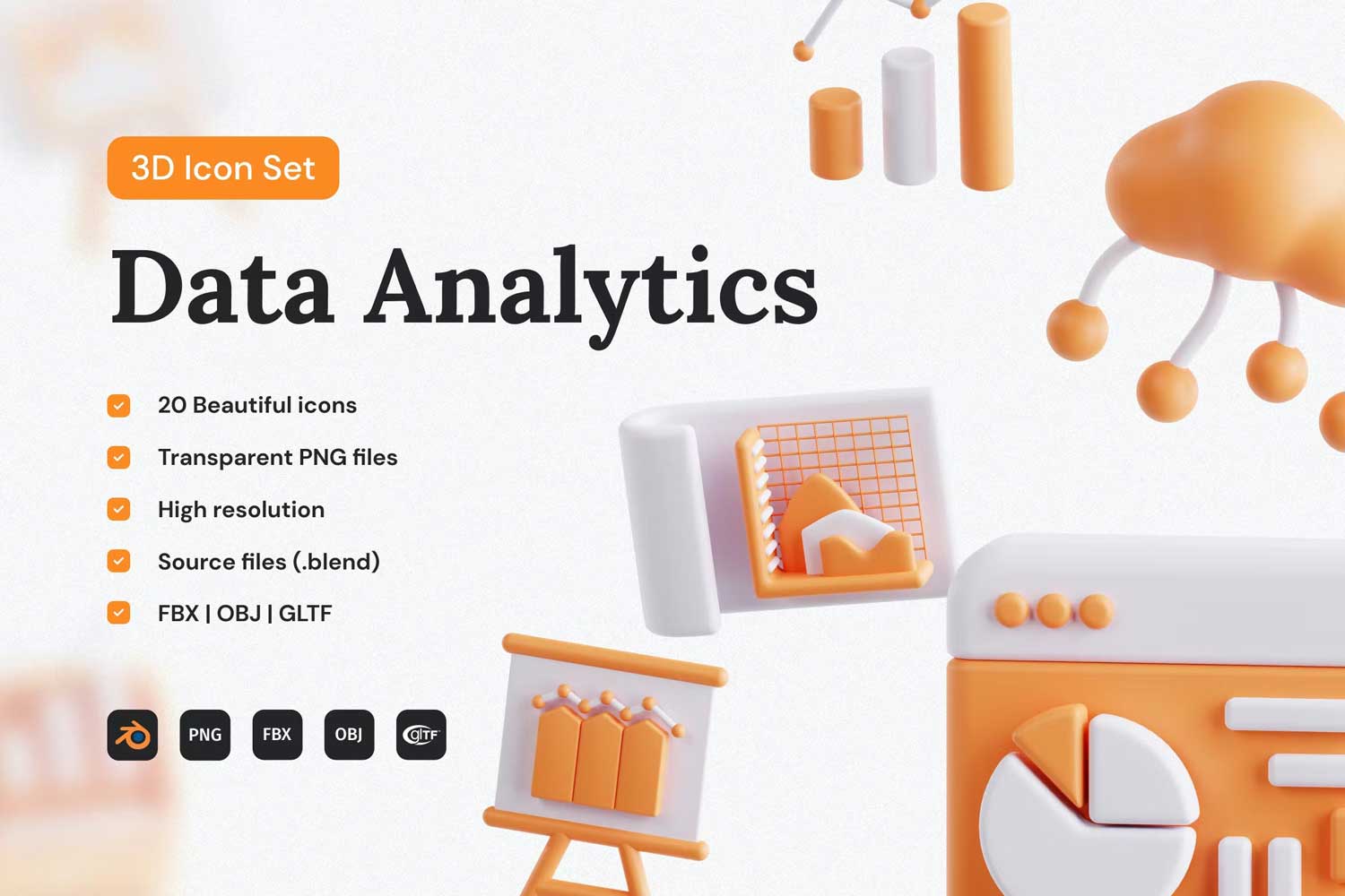 20款数据分析统计图表信息3D图标Icons设计素材合集 Data Analytics 3D Icon Set插图