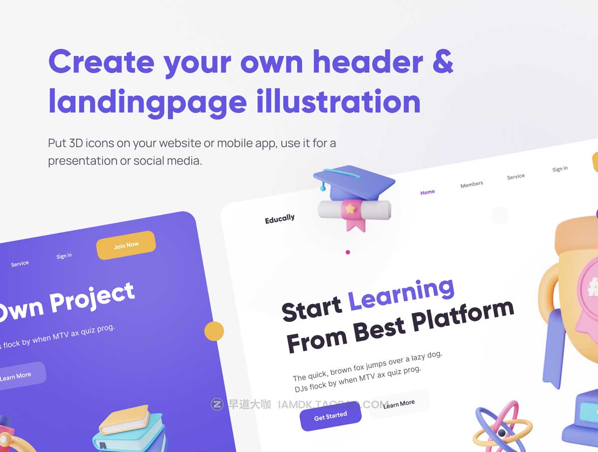 20款卡通有趣创意校园教育学习3D图标Icon设计素材 Educally – Education 3D Icon Set插图5