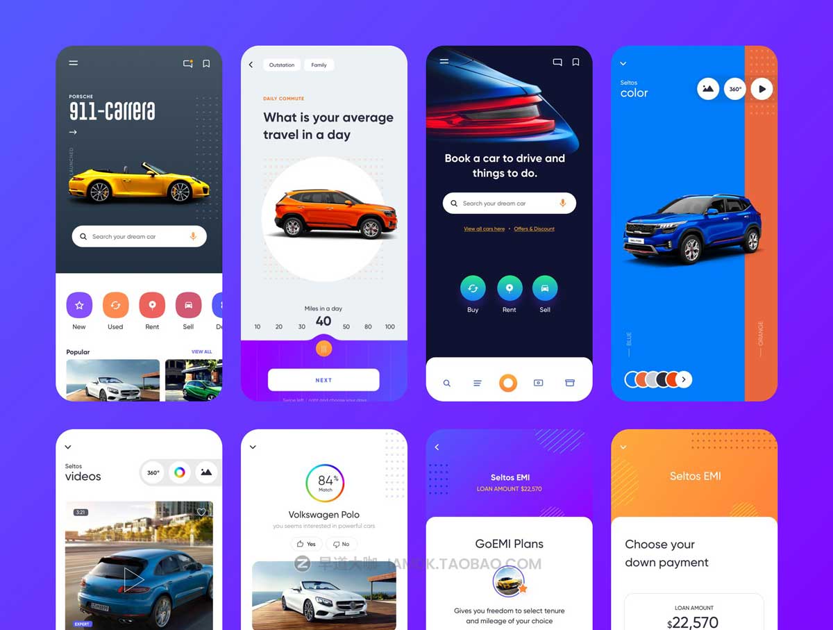 95屏在线卖车汽车租赁APP应用程序界面设计UI套件素材 Carnow – buy rent and sell mobile app UI kit插图5