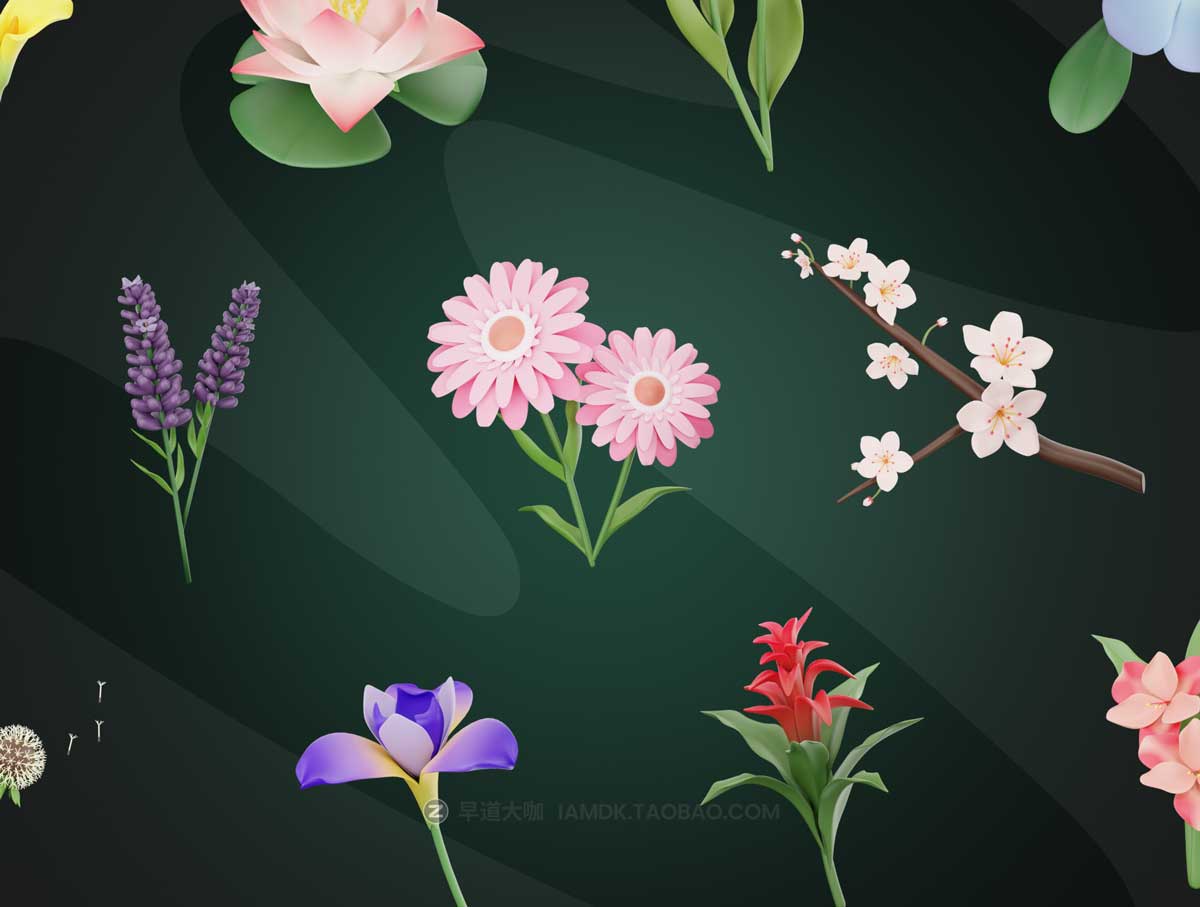20款逼真玫瑰向日葵樱花植物花卉3D插图插画PNG免抠图片设计素材 Flowy – Flowers 3D Icon Set插图7