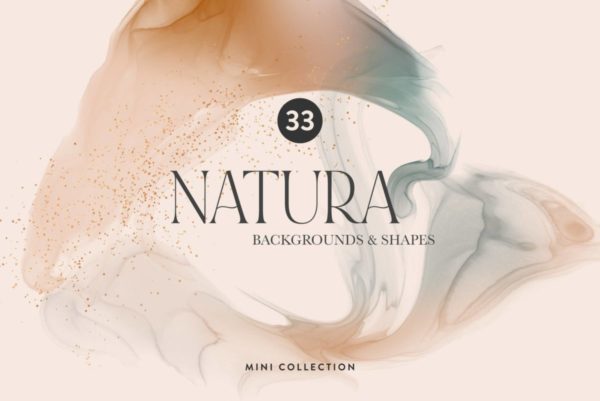 33款抽象玫瑰金色调水墨风图形形状海报设计背景图片素材包 Natura – Mini Collection