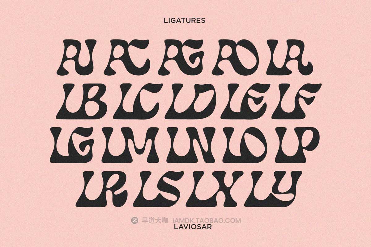 70年代复古迷幻俏皮实验性Y2K风乐队海报logo设计英文字体素材 Laviosar Font插图12