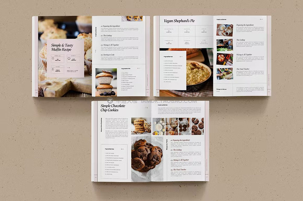 44页时尚厨房美食食谱菜单画册图文排版设计ID源文件素材 Recipe Cookbook Templates for Indesign插图4