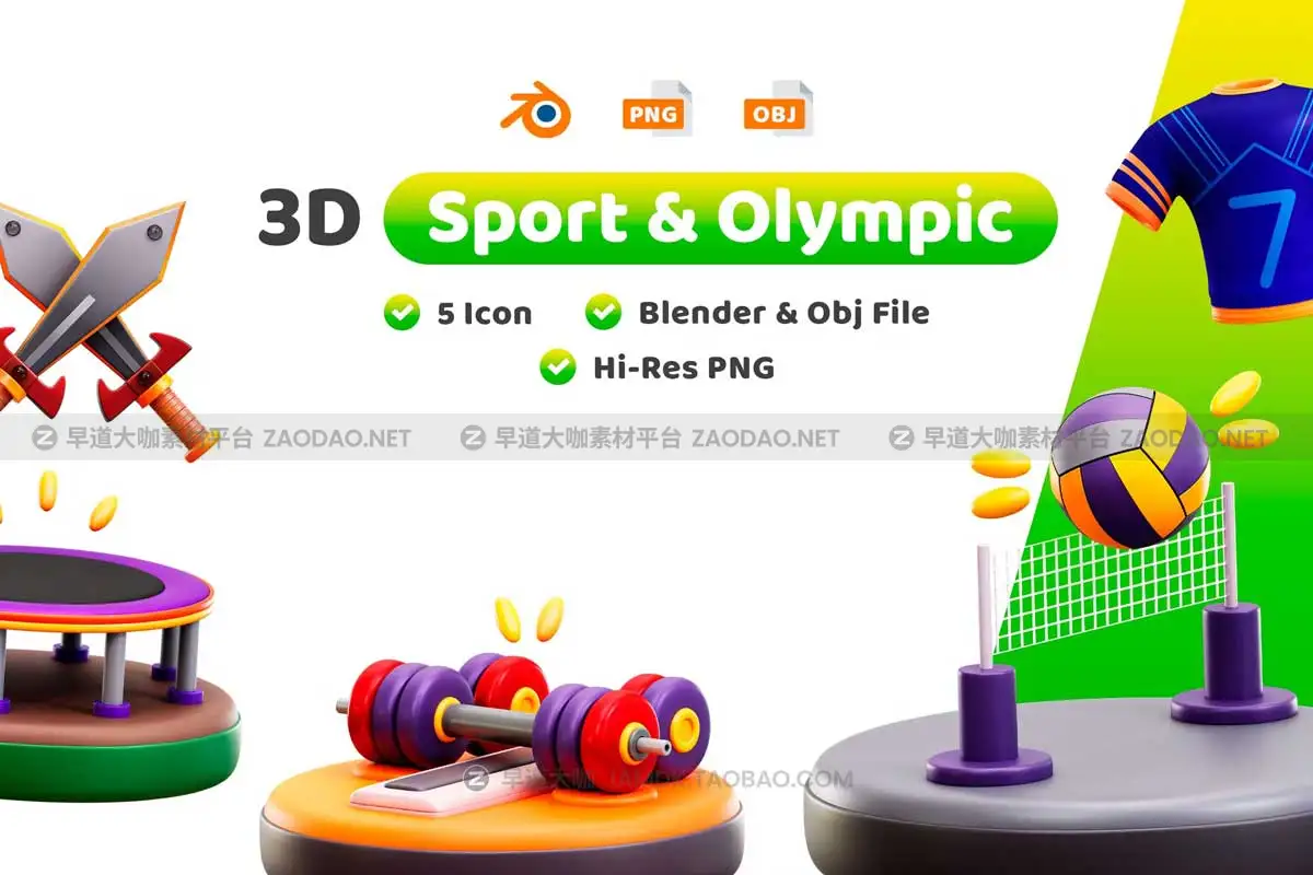 20个时尚奥林匹克体育运动健身3D插画插图图标Icons设计素材 Sports And Olympics 3D Illustration Pack插图4