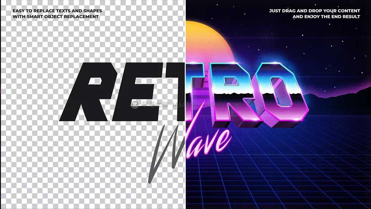 80年复古全息渐变3D立体电影标题字体设计PS样机模板素材 80’s Retro Text Effects Vol.2插图5