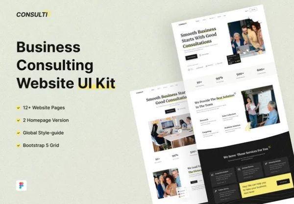 现代专业商业咨询投资企业介绍网站界面设计Figma模板素材 Consulti – Business Consulting Website UI Kit