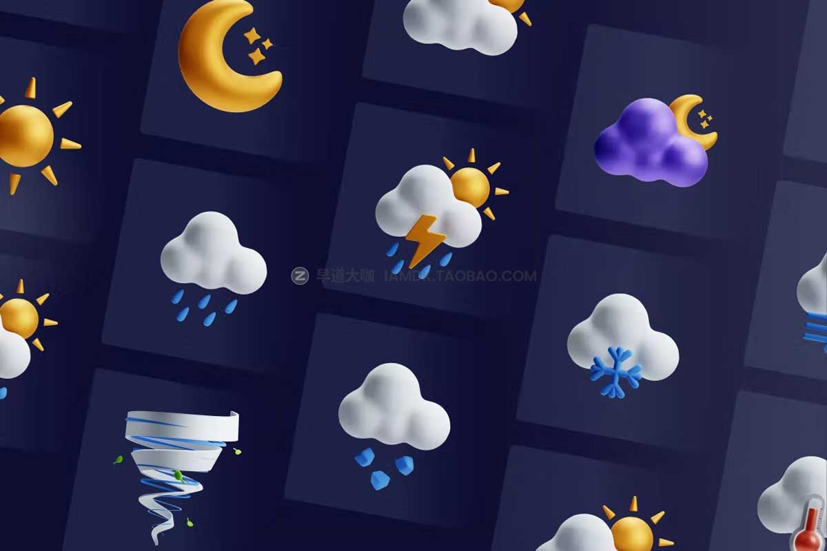 30款卡通趣味天气预报气候3D插画插图图标Icons设计素材包 3D Weather Icons插图6