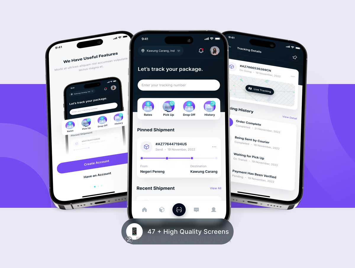 47+屏高级快递包裹邮件在线跟踪查询应用程序APP界面设计UI套件 Sendbae – Package Tracking插图4