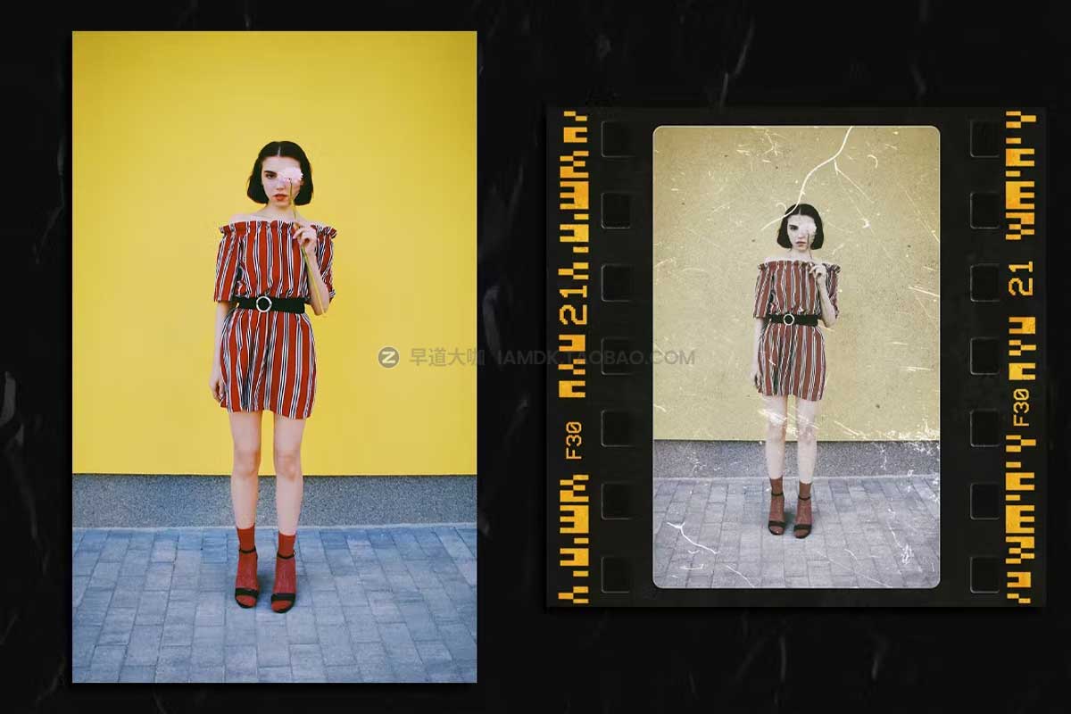 复古柯达胶片边框老照片效果图片修图特效PS样机模板 Vintage Film V5插图1