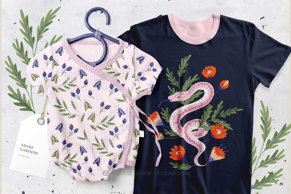 80+张神秘魔法眼镜蛇花卉手绘插画AI矢量设计素材 Snake Illustration & pattern bundle插图7