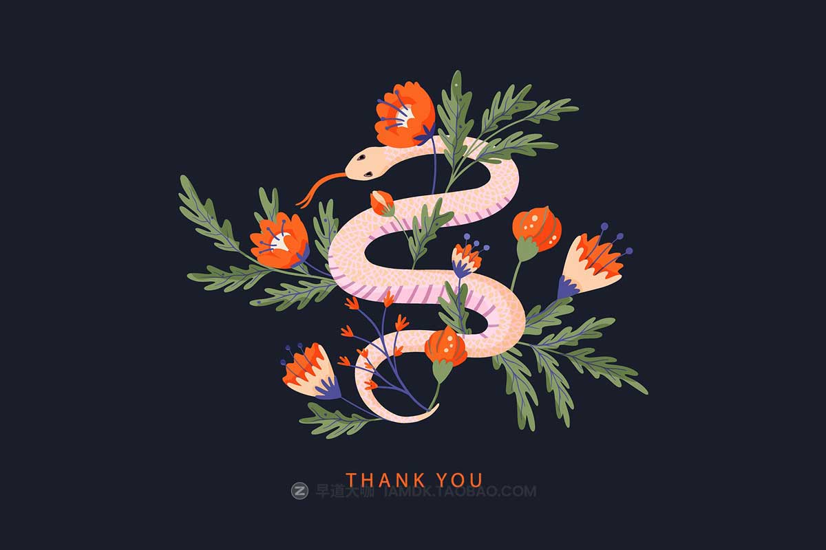 80+张神秘魔法眼镜蛇花卉手绘插画AI矢量设计素材 Snake Illustration & pattern bundle插图8