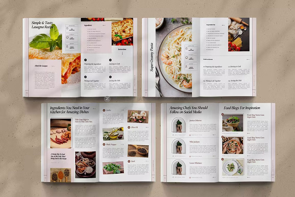 44页时尚厨房美食食谱菜单画册图文排版设计ID源文件素材 Recipe Cookbook Templates for Indesign插图6