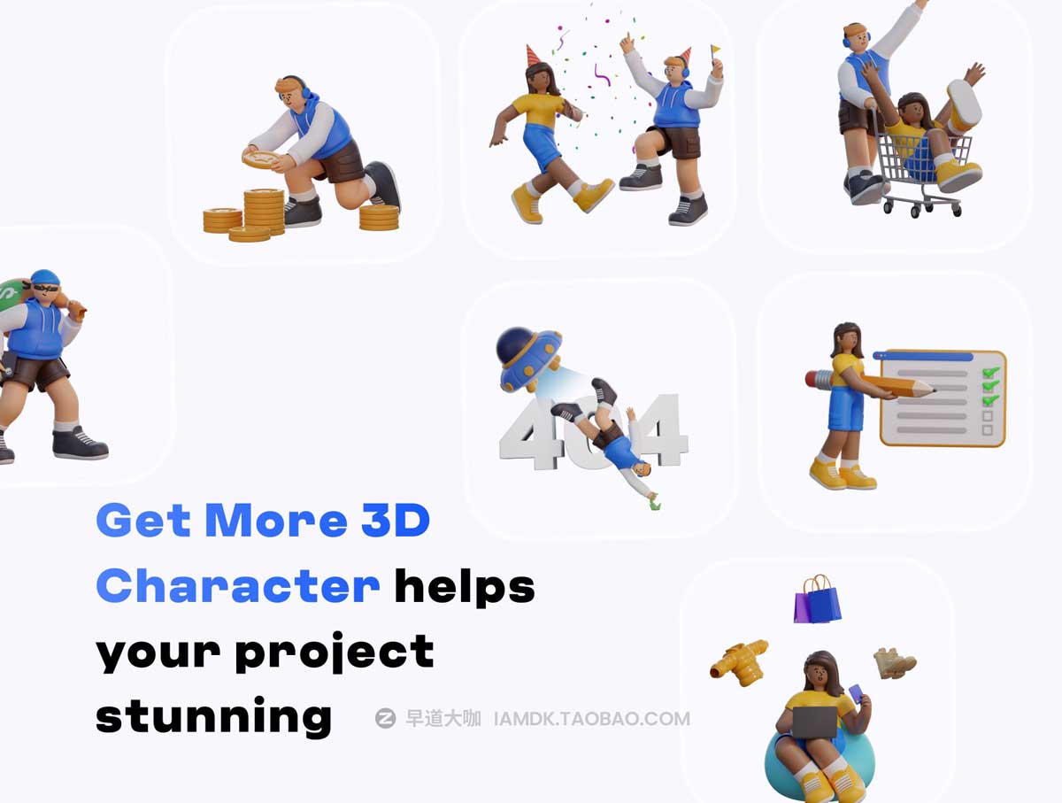 20款卡通有趣青年男女3D插画插图图标Icons设计素材包 Maru 3D Characters插图6