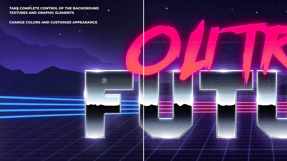 80年复古全息渐变3D立体电影标题字体设计PS样机模板素材 80’s Retro Text Effects Vol.2插图7