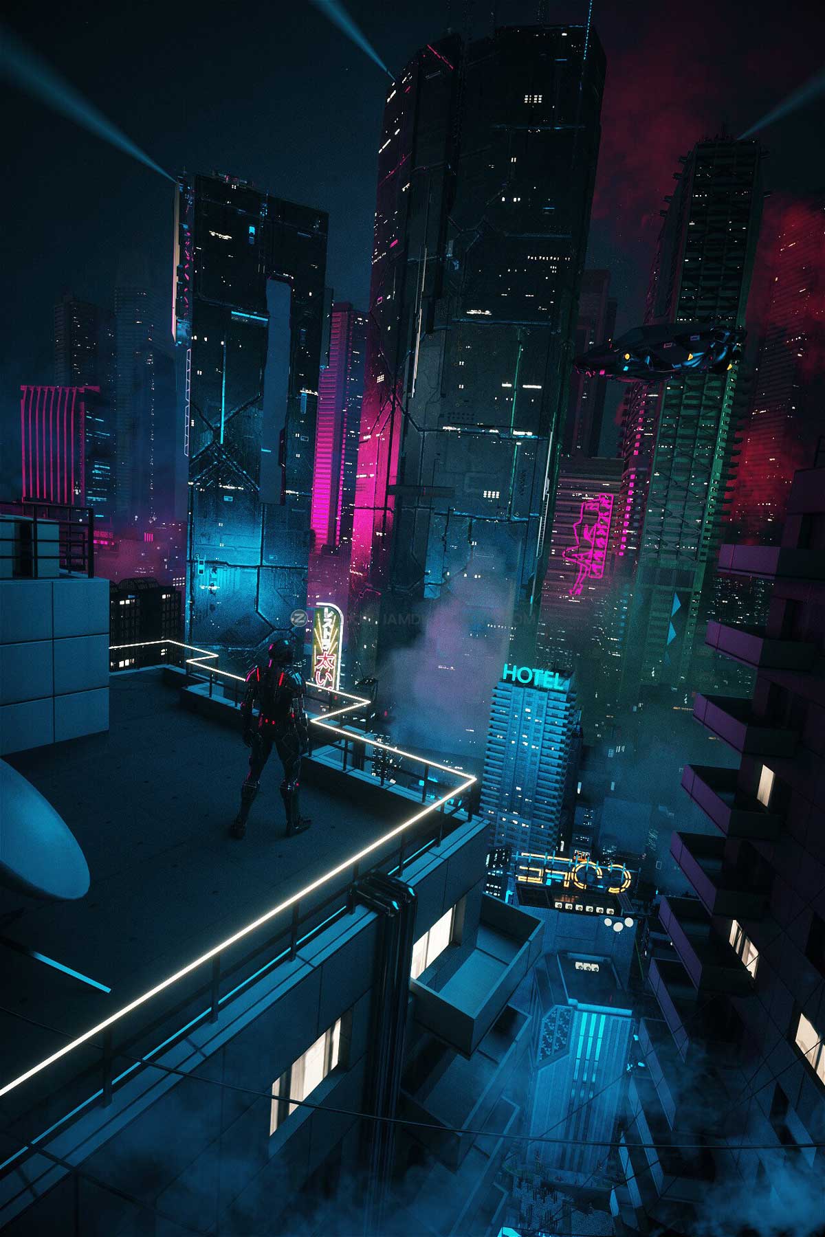 未来科幻赛博朋克夜店风城市建筑高楼大厦C4D模型设计素材 C4D Octane render CBD cyberpunk city SCIFI CITY Night city club插图