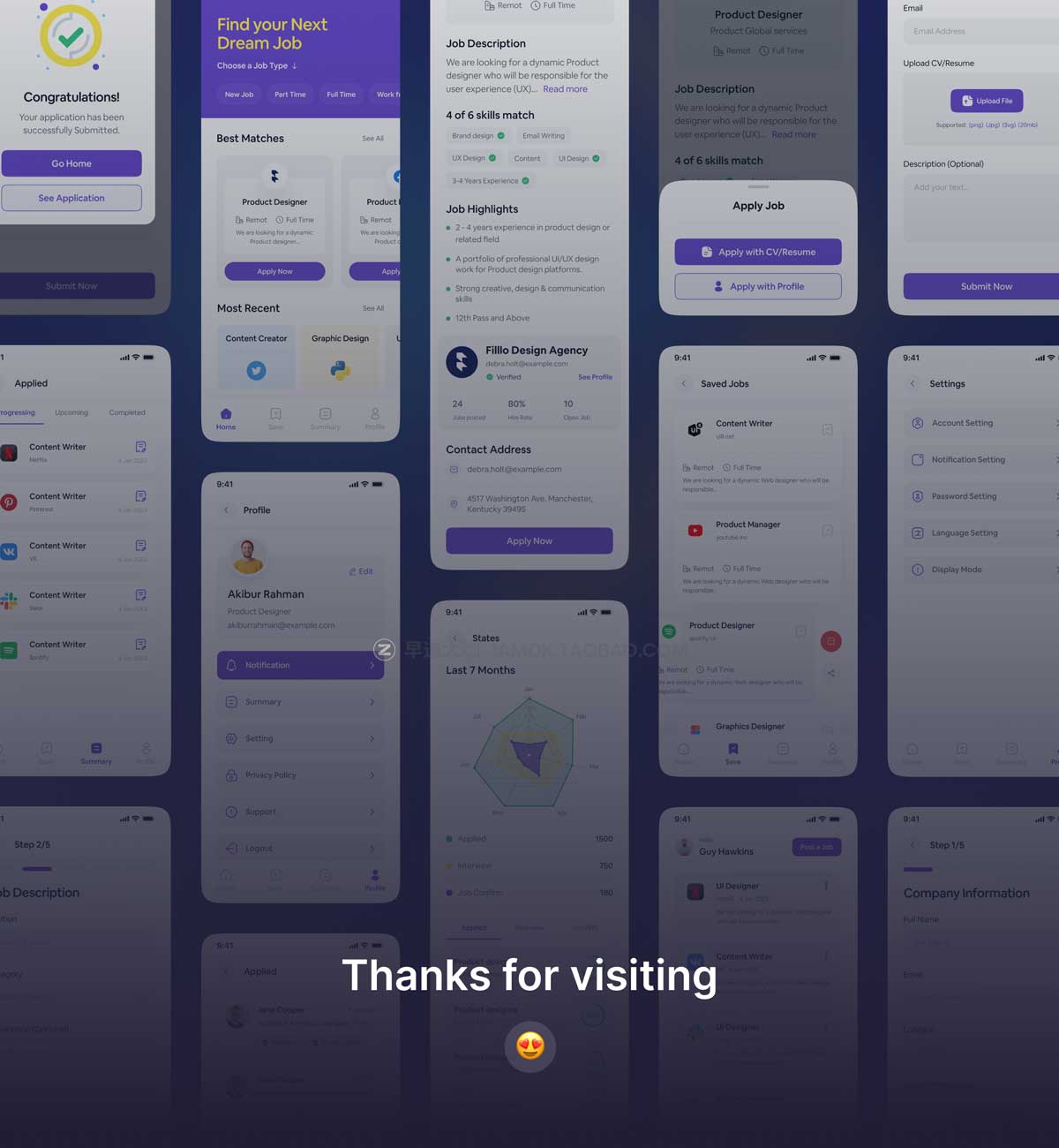 70屏热力资源HR招聘应聘APP应用程序界面设计UI套件素材 HR & Recruitment App UI Kit插图10